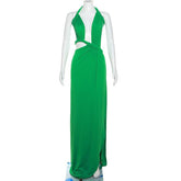 Neckholder-Maxikleid mit unregelmäßigem, einfarbigem Rückenausschnitt, Knoten und Rüschen